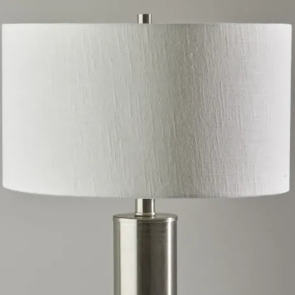 Table Lamps-Kirkland's Home Brushed Steel Cylinder Table Lamp White