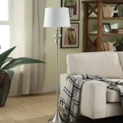 Floor Lamps-Kirkland's Home Brushed Steel Fluted Floor Lamp White