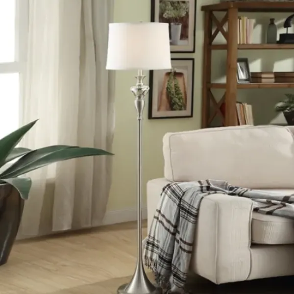 Floor Lamps-Kirkland's Home Brushed Steel Fluted Floor Lamp White
