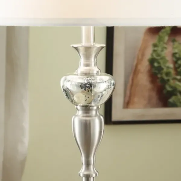 Floor Lamps-Kirkland's Home Brushed Steel Fluted Floor Lamp White