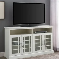 Tv Stands & Media Consoles-Kirkland's Home Brushed Window Pane Tv Stand White