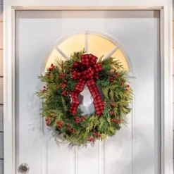 Wreaths-Kirkland's Home Buffalo Check And Berries Christmas Wreath Green/Red