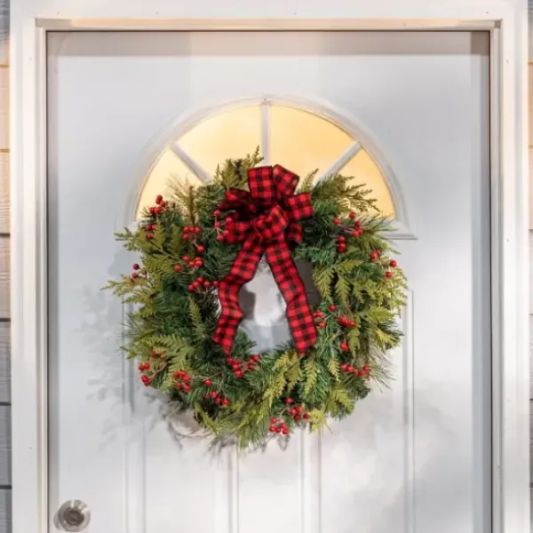 Wreaths-Kirkland's Home Buffalo Check And Berries Christmas Wreath Green/Red