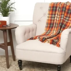 Blankets & Throws-Kirkland's Home Burnt Harvest Plaid Throw Orange