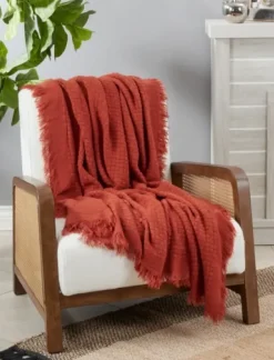 Blankets & Throws-Kirkland's Home Burnt Waffle Weave Throw Blanket Orange