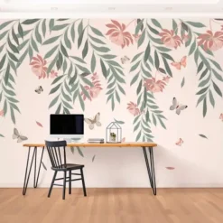 Wall Murals & Wall Decals-Kirkland's Home Butterfly Garden Peel And Stick Wall Mural Pink/Green