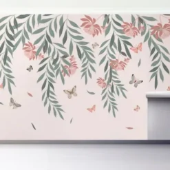 Wall Murals & Wall Decals-Kirkland's Home Butterfly Garden Peel And Stick Wall Mural Pink/Green