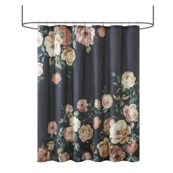 Shower Curtains-Kirkland's Home Button And Stripe Shower Curtain Gray