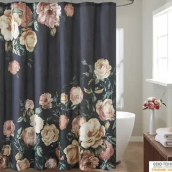 Shower Curtains-Kirkland's Home Button And Stripe Shower Curtain Gray
