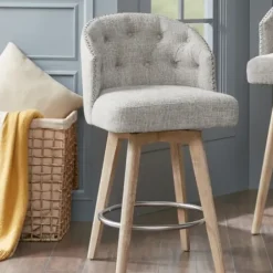 Bar Stools & Counter Height Stools-Kirkland's Home Button Tufted Back Swivel Counter Stool Gray