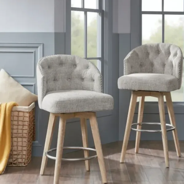 Bar Stools & Counter Height Stools-Kirkland's Home Button Tufted Back Swivel Counter Stool Gray