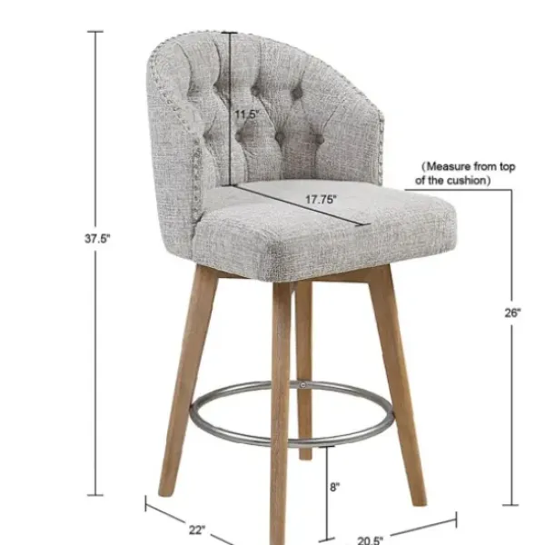 Bar Stools & Counter Height Stools-Kirkland's Home Button Tufted Back Swivel Counter Stool Gray