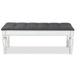 Benches & Ottomans-Kirkland's Home Button Tufted Bench With Mirrored Base Gray