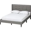 Beds & Headboards-Kirkland's Home Button Tufted Headboard Full Platform Bed Gray
