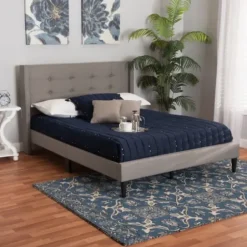 Beds & Headboards-Kirkland's Home Button Tufted Headboard Full Platform Bed Gray