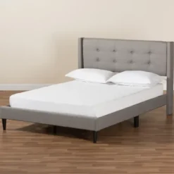 Beds & Headboards-Kirkland's Home Button Tufted Headboard Full Platform Bed Gray