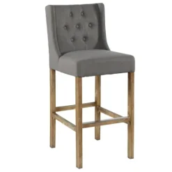 Bar Stools & Counter Height Stools-Kirkland's Home Button Tufted Kia Barstool Gray