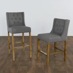 Bar Stools & Counter Height Stools-Kirkland's Home Button Tufted Kia Barstool Gray