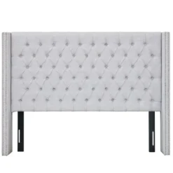 Beds & Headboards-Kirkland's Home Button Tufted Nailhead Trim Queen Headboard Gray