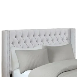 Beds & Headboards-Kirkland's Home Button Tufted Nailhead Trim Queen Headboard Gray