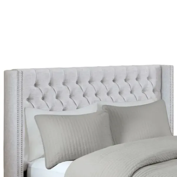 Beds & Headboards-Kirkland's Home Button Tufted Nailhead Trim Queen Headboard Gray