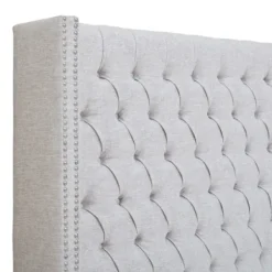 Beds & Headboards-Kirkland's Home Button Tufted Nailhead Trim Queen Headboard Gray