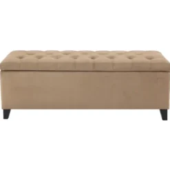 Benches & Ottomans-Kirkland's Home Button Tufted Storage Bench Brown