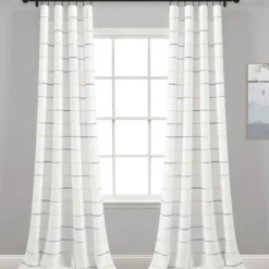 Curtains & Drapes-Kirkland's Home Buttons And Stripes Curtain Panel Set, 84 In. Gray