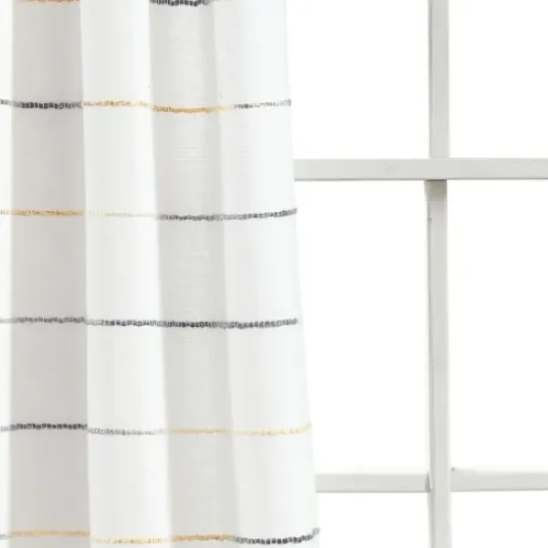 Curtains & Drapes-Kirkland's Home Buttons And Stripes Curtain Panel Set, 84 In. Gray