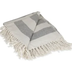 Blankets & Throws-Kirkland's Home Cabana Stripe Throw Gray