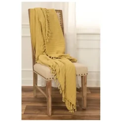 Blankets & Throws-Kirkland's Home Cable Knit Tassel Throw Yellow