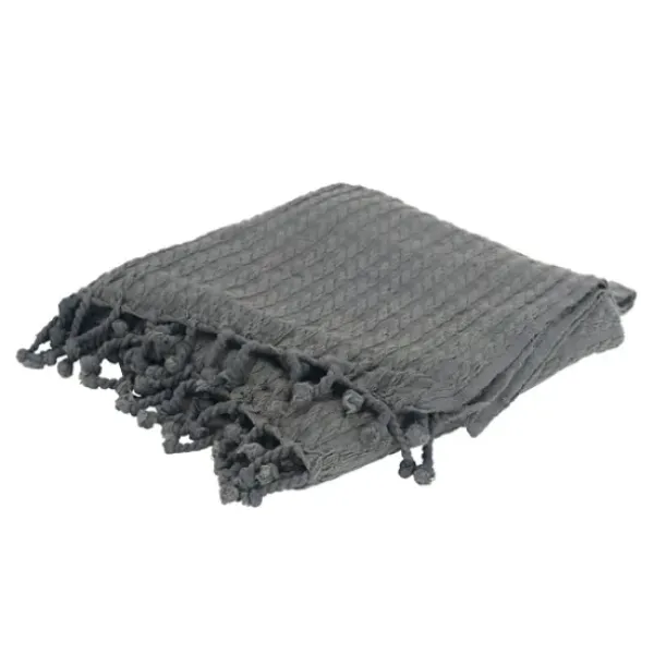 Blankets & Throws-Kirkland's Home Cable Knit Tassel Throw Gray