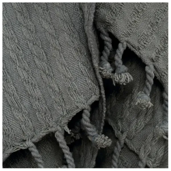 Blankets & Throws-Kirkland's Home Cable Knit Tassel Throw Gray