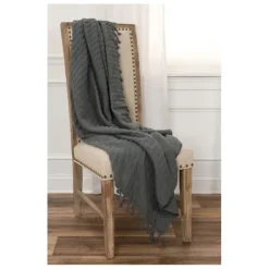 Blankets & Throws-Kirkland's Home Cable Knit Tassel Throw Gray