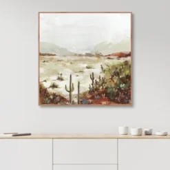 Framed Art-Kirkland's Home Cactus Canyon Western Framed Canvas Art White/Green/Brown