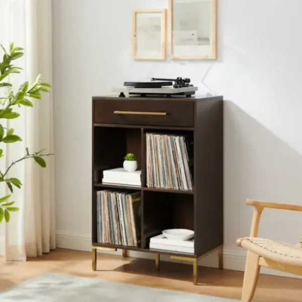 Bookshelves-Kirkland's Home Cadence Gold Record Storage Bookcase
