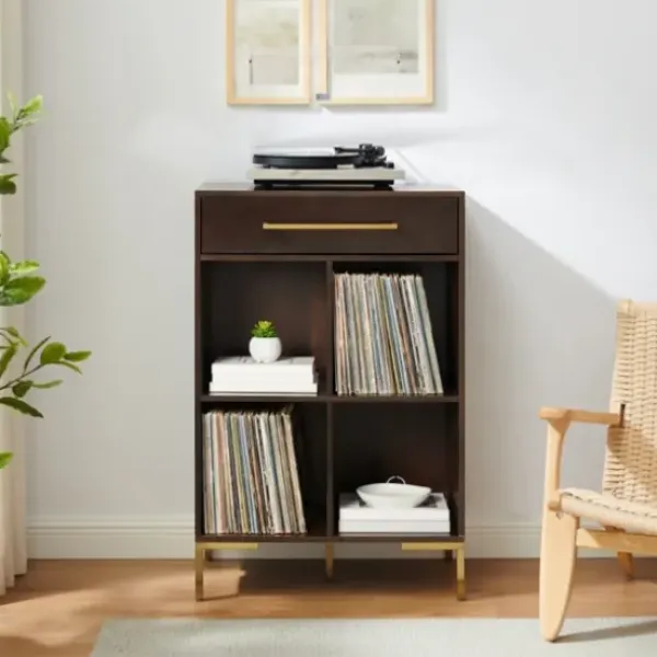 Bookshelves-Kirkland's Home Cadence Gold Record Storage Bookcase