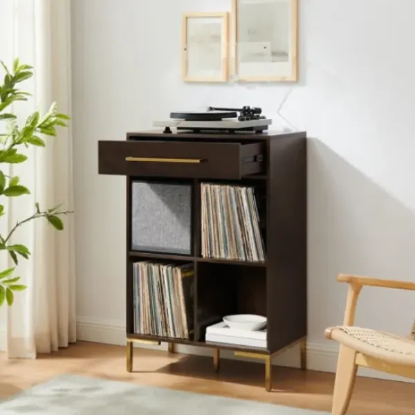 Bookshelves-Kirkland's Home Cadence Gold Record Storage Bookcase With Speaker