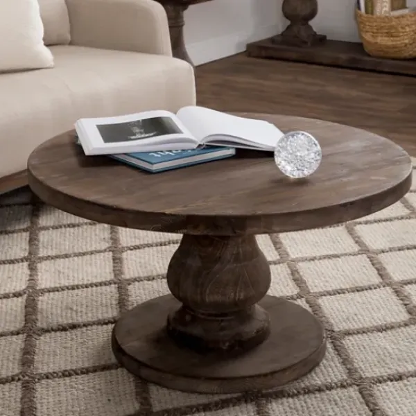 Coffee Tables-Kirkland's Home Calie Reclaimed Pine Round Coffee Table