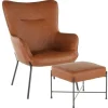 Accent Chairs-Kirkland's Home Camel Faux Leather 2-Pc. Chair And Ottoman Set Brown