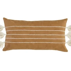 Pillows-Kirkland's Home Camel Vegan Leather Tasseled Lumbar Pillow Tan