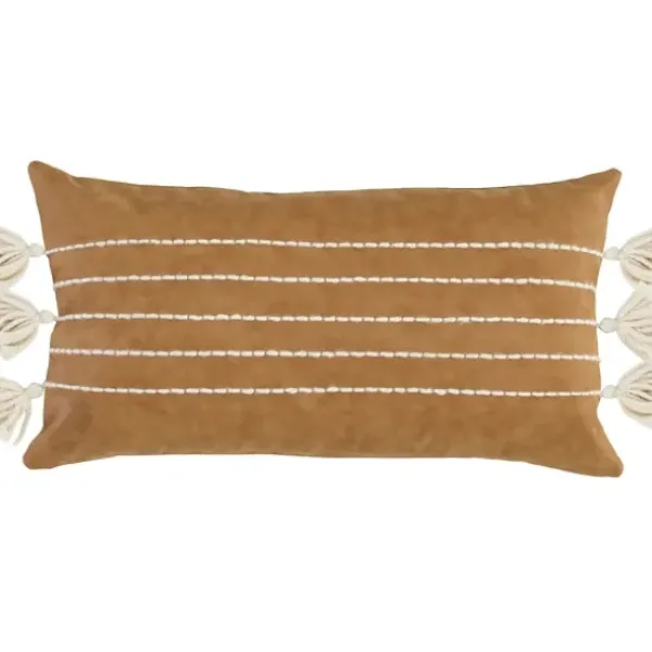 Pillows-Kirkland's Home Camel Vegan Leather Tasseled Lumbar Pillow Tan