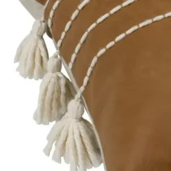 Pillows-Kirkland's Home Camel Vegan Leather Tasseled Lumbar Pillow Tan