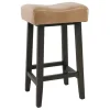 Bar Stools & Counter Height Stools-Kirkland's Home Camel Wood And Leather Backless Stool Tan