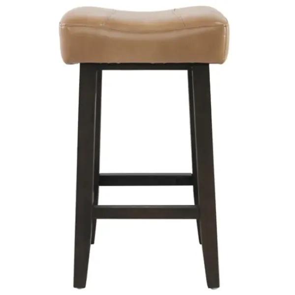 Bar Stools & Counter Height Stools-Kirkland's Home Camel Wood And Leather Backless Stool Tan
