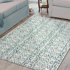 Outdoor Rugs-Kirkland's Home Cammie Blue Moroccan Tribal Outdoor Rug, 5X8 Blue/Gray