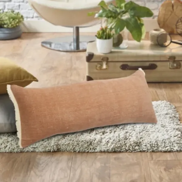 Pillows-Kirkland's Home Caramel Coated Lumbar Accent Pillow With Fringe Brown