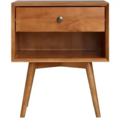 Nightstands-Kirkland's Home Caramel 1-Drawer Mid Century Nightstand Brown