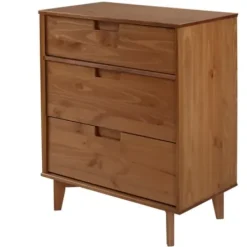 Dressers & Chests-Kirkland's Home Caramel Mid-Century Modern 3-Drawer Wood Chest Brown