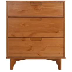 Dressers & Chests-Kirkland's Home Caramel Mid-Century Modern 3-Drawer Wood Chest Brown